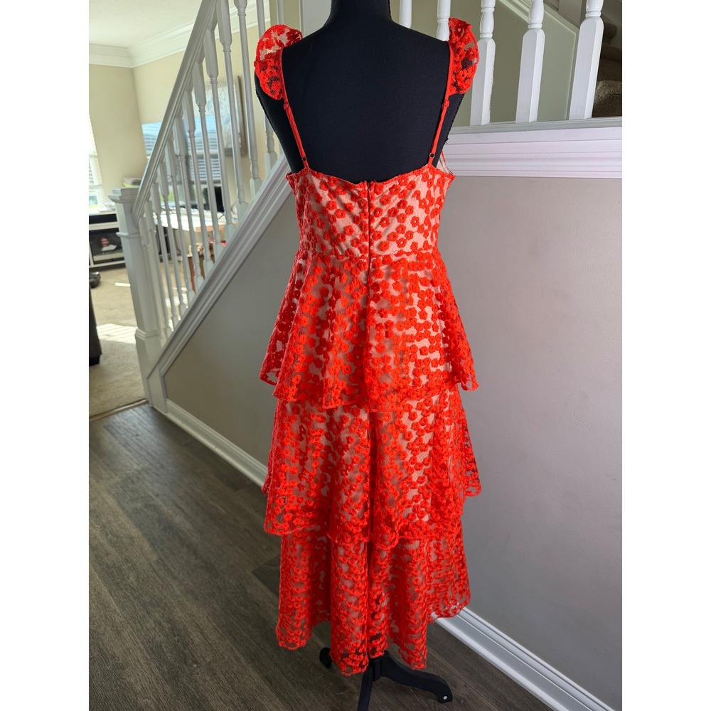 Lulus Someday Swoon Red Floral Embroidered Tiered Midi Dress Ruffle Strap Size M - Picture 7 of 8